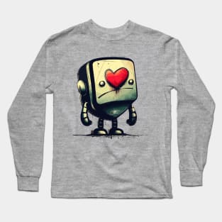 Cute clumsy sad valentine retro robot Long Sleeve T-Shirt